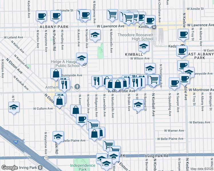 map of restaurants, bars, coffee shops, grocery stores, and more near in Chicago