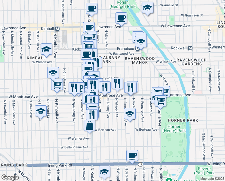 map of restaurants, bars, coffee shops, grocery stores, and more near in Chicago