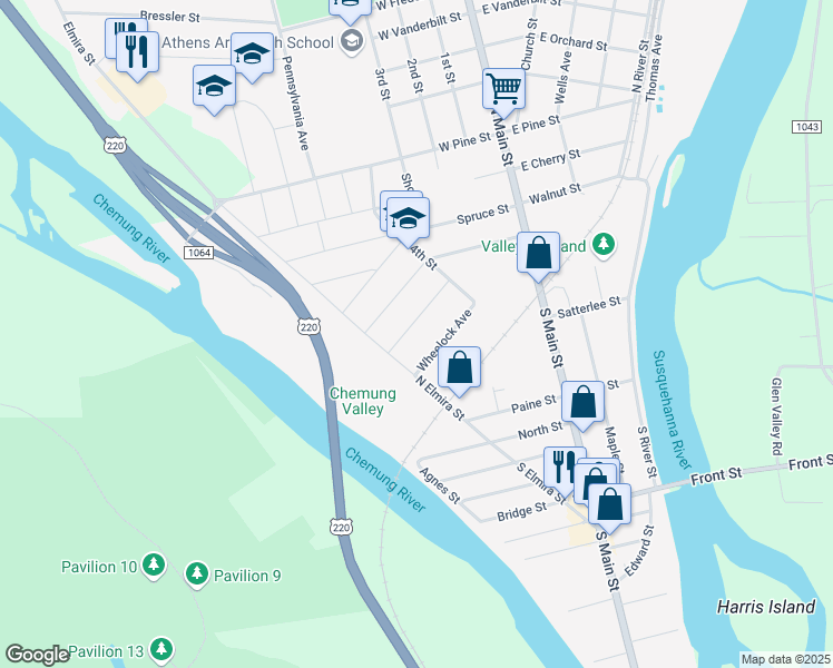 map of restaurants, bars, coffee shops, grocery stores, and more near 223 Willow Street in Athens