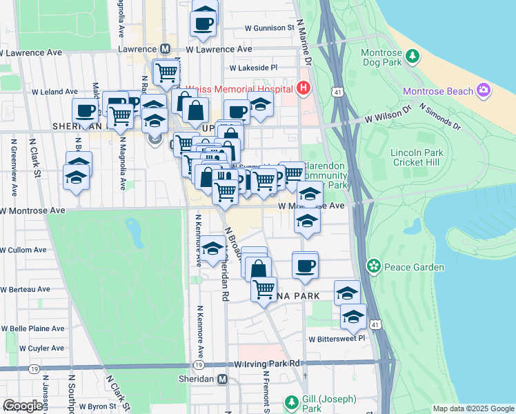 map of restaurants, bars, coffee shops, grocery stores, and more near in Chicago