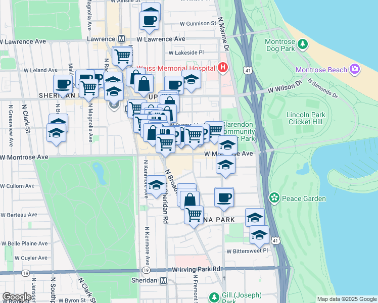 map of restaurants, bars, coffee shops, grocery stores, and more near in Chicago