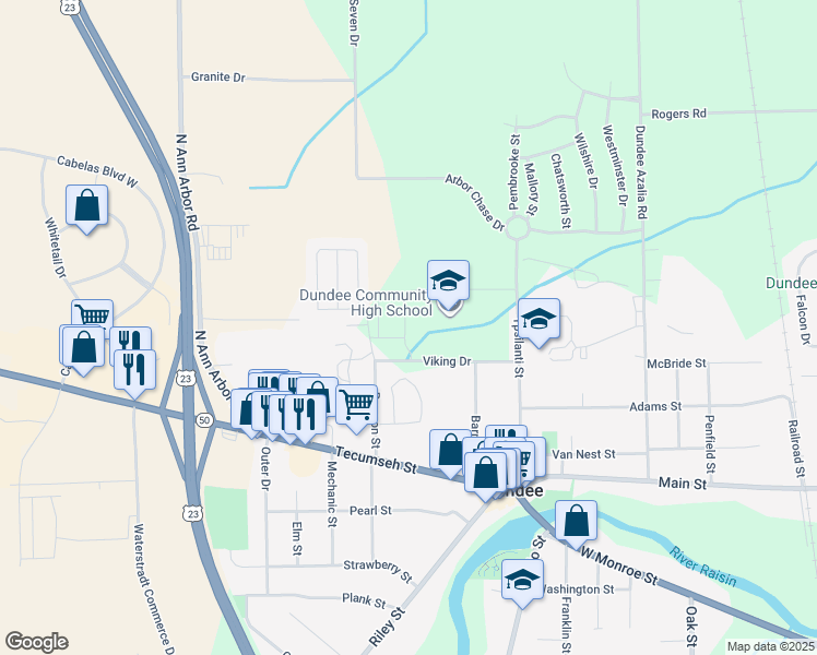 map of restaurants, bars, coffee shops, grocery stores, and more near 130 Viking Drive in Dundee