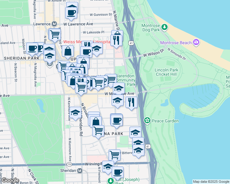 map of restaurants, bars, coffee shops, grocery stores, and more near in Chicago