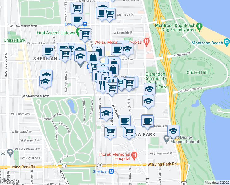 map of restaurants, bars, coffee shops, grocery stores, and more near 941 West Agatite Avenue in Chicago