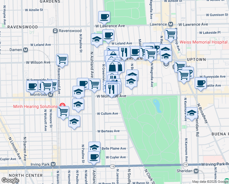 map of restaurants, bars, coffee shops, grocery stores, and more near 4415 North Clark Street in Chicago
