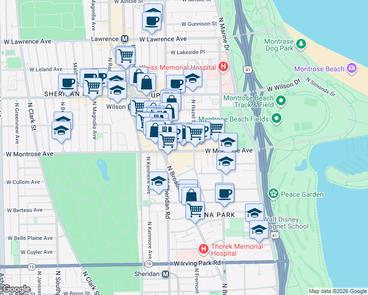map of restaurants, bars, coffee shops, grocery stores, and more near in Chicago