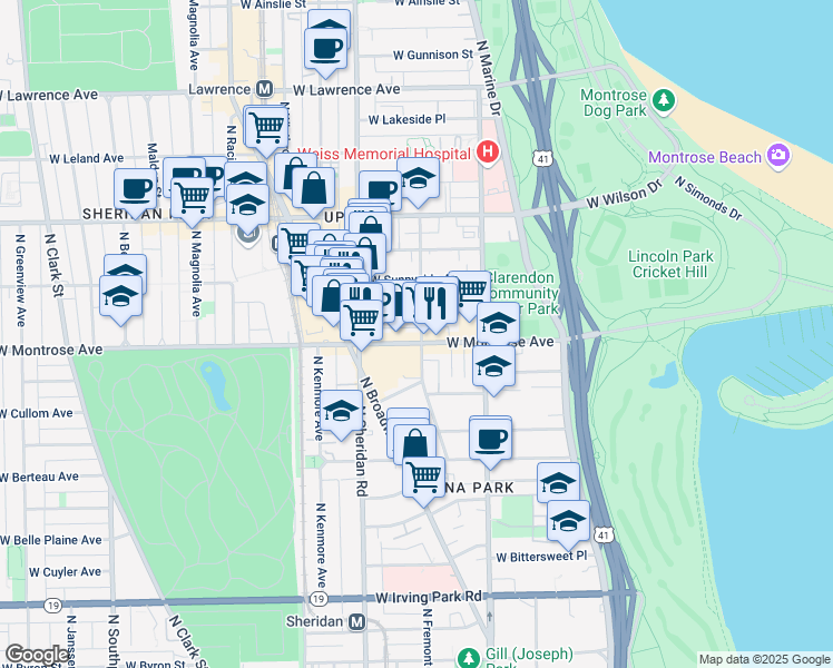 map of restaurants, bars, coffee shops, grocery stores, and more near in Chicago