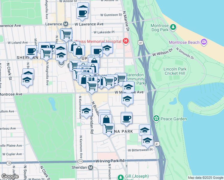 map of restaurants, bars, coffee shops, grocery stores, and more near 846 West Montrose Avenue in Chicago