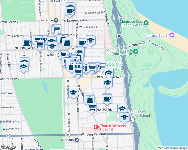 map of restaurants, bars, coffee shops, grocery stores, and more near in Chicago
