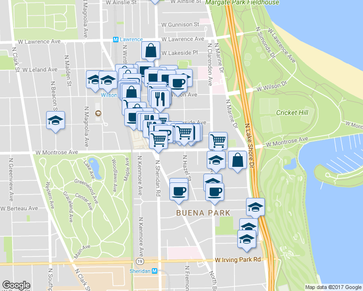 map of restaurants, bars, coffee shops, grocery stores, and more near in Chicago