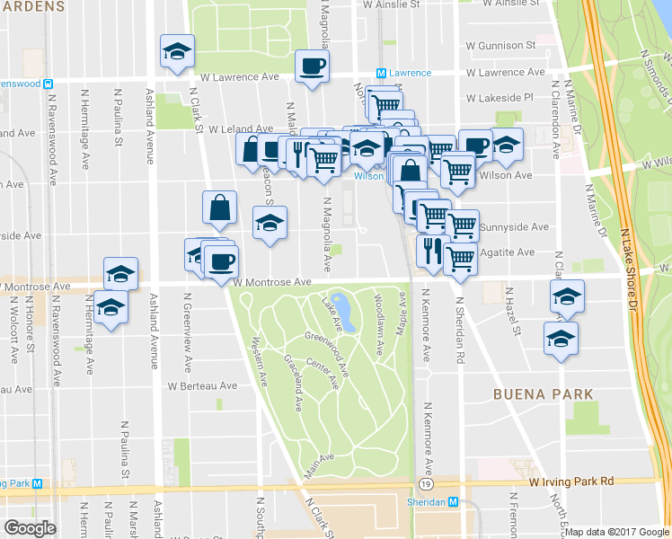 map of restaurants, bars, coffee shops, grocery stores, and more near 4422 North Racine Avenue in Chicago