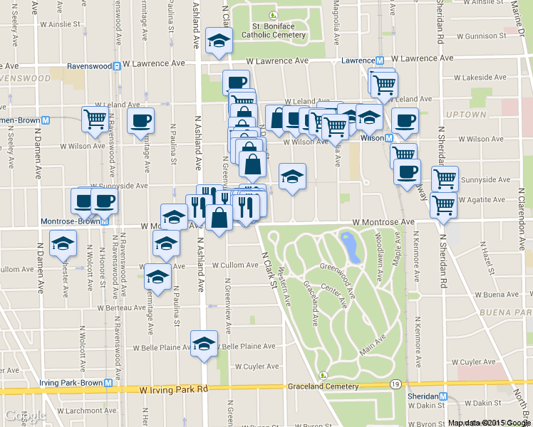 map of restaurants, bars, coffee shops, grocery stores, and more near 4427 North Clark Street in Chicago