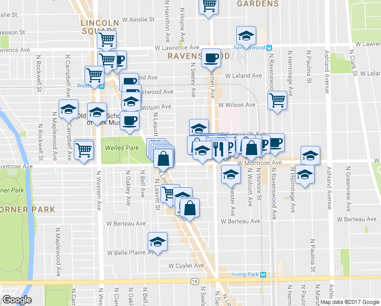 map of restaurants, bars, coffee shops, grocery stores, and more near 4434 North Seeley Avenue in Chicago