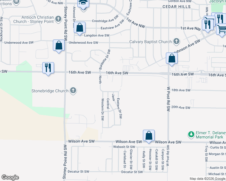 map of restaurants, bars, coffee shops, grocery stores, and more near 6009 16th Avenue Southwest in Cedar Rapids