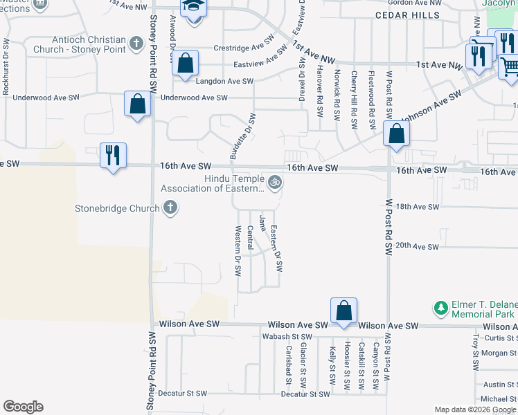 map of restaurants, bars, coffee shops, grocery stores, and more near 6009 16th Avenue Southwest in Cedar Rapids