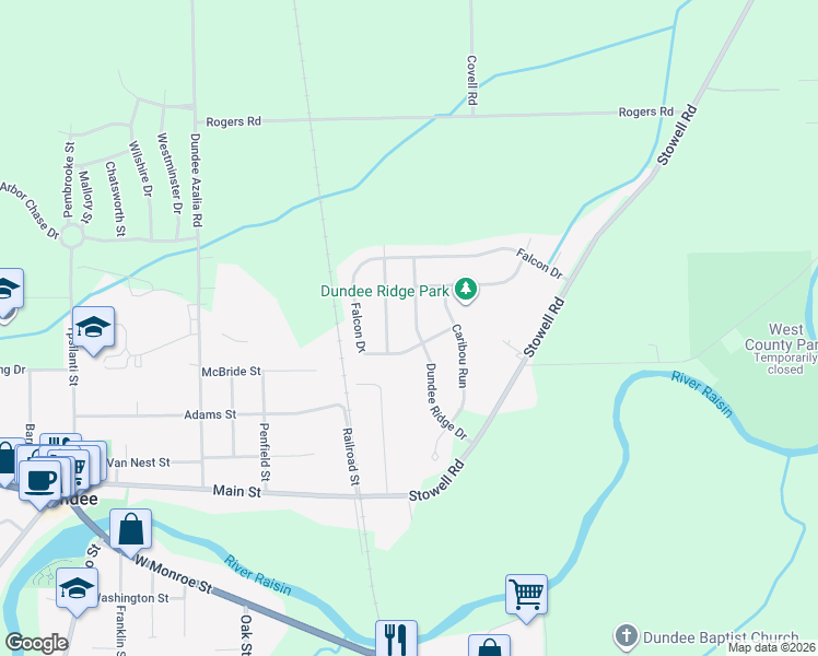 map of restaurants, bars, coffee shops, grocery stores, and more near 293 Dundee Ridge Drive in Dundee