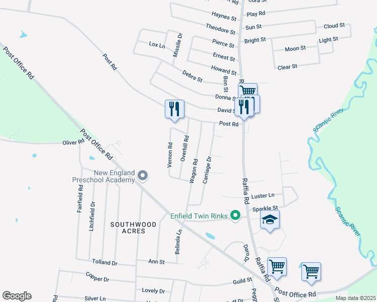map of restaurants, bars, coffee shops, grocery stores, and more near 10 Wagon Road in Enfield