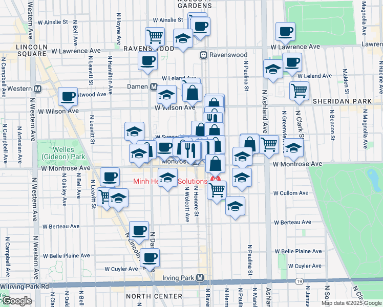 map of restaurants, bars, coffee shops, grocery stores, and more near 4432 North Ravenswood Avenue in Chicago
