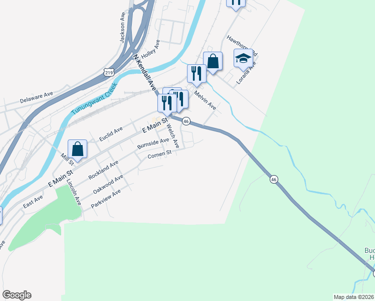 map of restaurants, bars, coffee shops, grocery stores, and more near 100 Cornen Street in Bradford