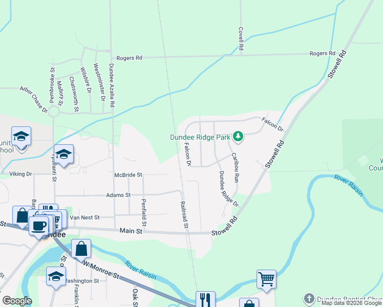 map of restaurants, bars, coffee shops, grocery stores, and more near 361 White Owl Lane in Dundee