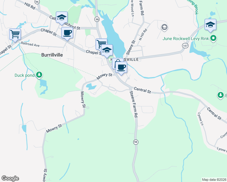 map of restaurants, bars, coffee shops, grocery stores, and more near 182 Jefferson Road in Burrillville