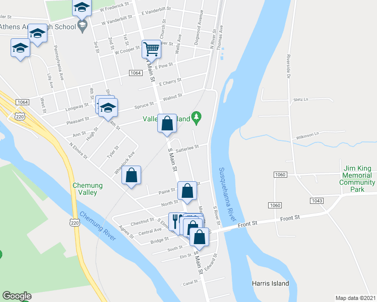 map of restaurants, bars, coffee shops, grocery stores, and more near 101 Maple Street in Athens