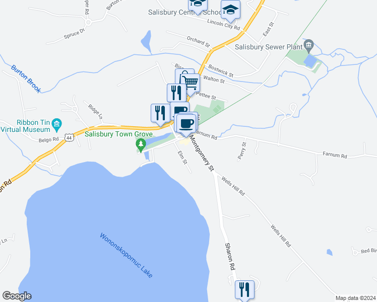 map of restaurants, bars, coffee shops, grocery stores, and more near 12 Elm Street in Salisbury