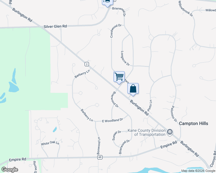 map of restaurants, bars, coffee shops, grocery stores, and more near 41W461 Burlington Road in St. Charles
