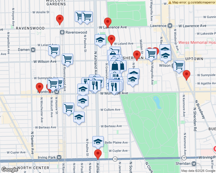 map of restaurants, bars, coffee shops, grocery stores, and more near 4442 North Greenview Avenue in Chicago