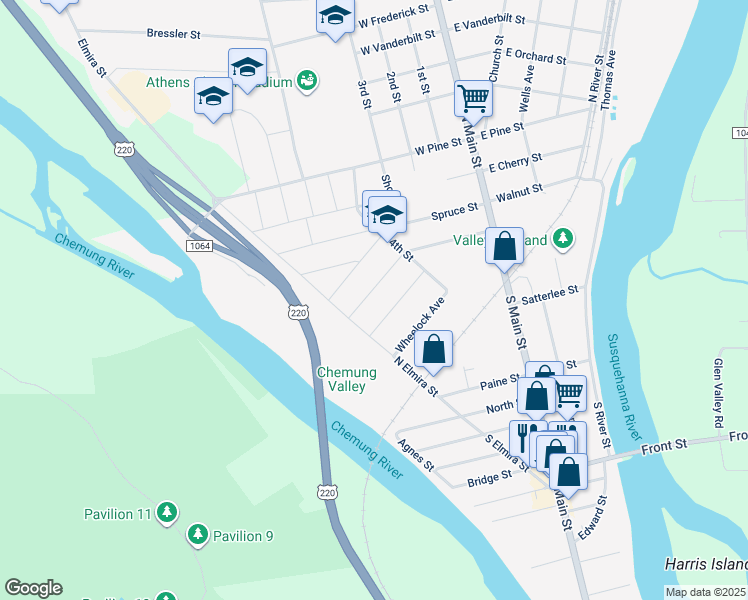 map of restaurants, bars, coffee shops, grocery stores, and more near 223 Willow Street in Athens