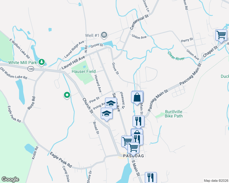 map of restaurants, bars, coffee shops, grocery stores, and more near 265 Sayles Avenue in Burrillville