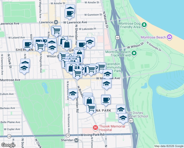 map of restaurants, bars, coffee shops, grocery stores, and more near in Chicago