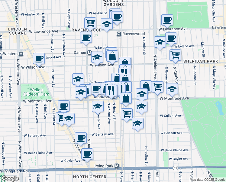 map of restaurants, bars, coffee shops, grocery stores, and more near in Chicago