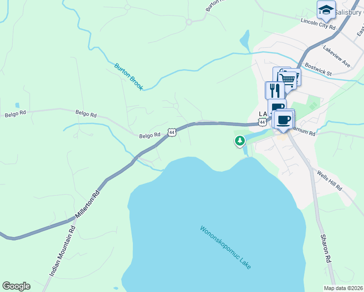 map of restaurants, bars, coffee shops, grocery stores, and more near 104 Millerton Road in Salisbury