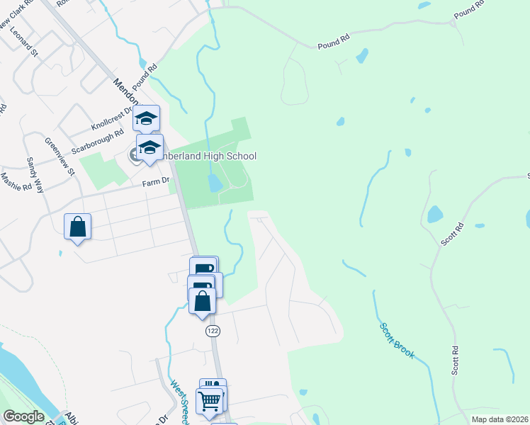 map of restaurants, bars, coffee shops, grocery stores, and more near 50 Heritage Drive in Cumberland