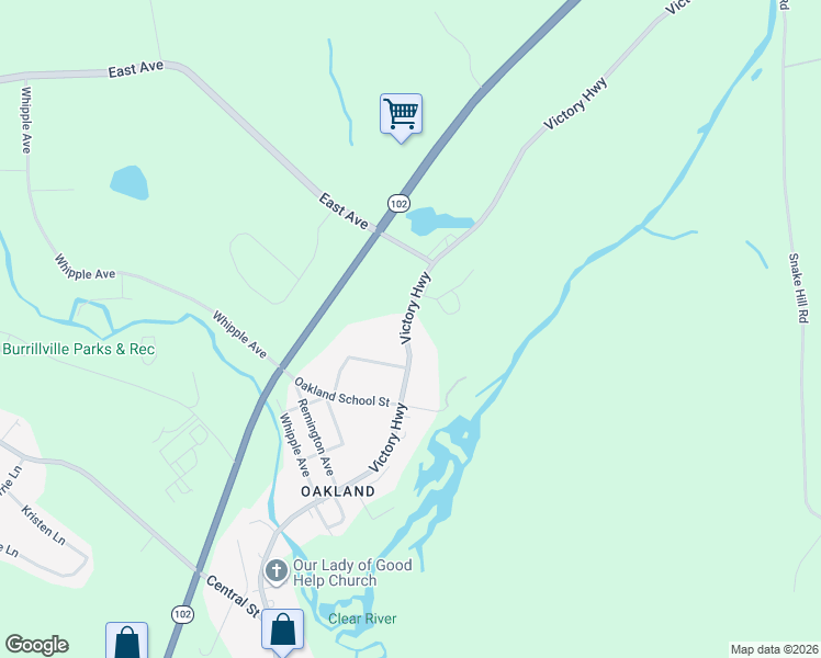 map of restaurants, bars, coffee shops, grocery stores, and more near 1387 Victory Highway in Burrillville