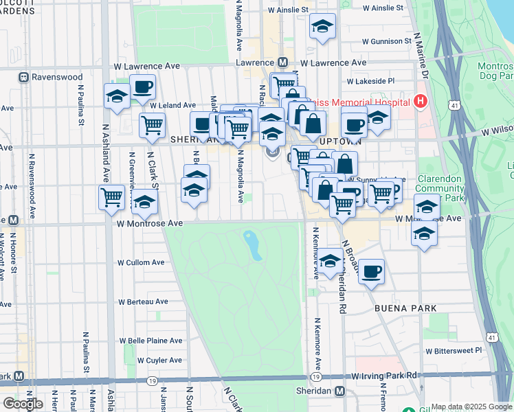 map of restaurants, bars, coffee shops, grocery stores, and more near 4422 North Racine Avenue in Chicago