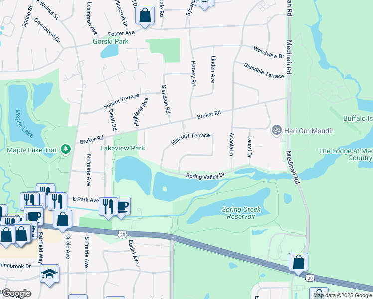map of restaurants, bars, coffee shops, grocery stores, and more near 22W342 Lawrence Avenue in Medinah