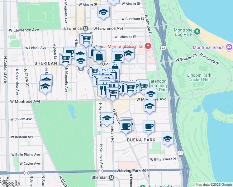 map of restaurants, bars, coffee shops, grocery stores, and more near 941 West Agatite Avenue in Chicago