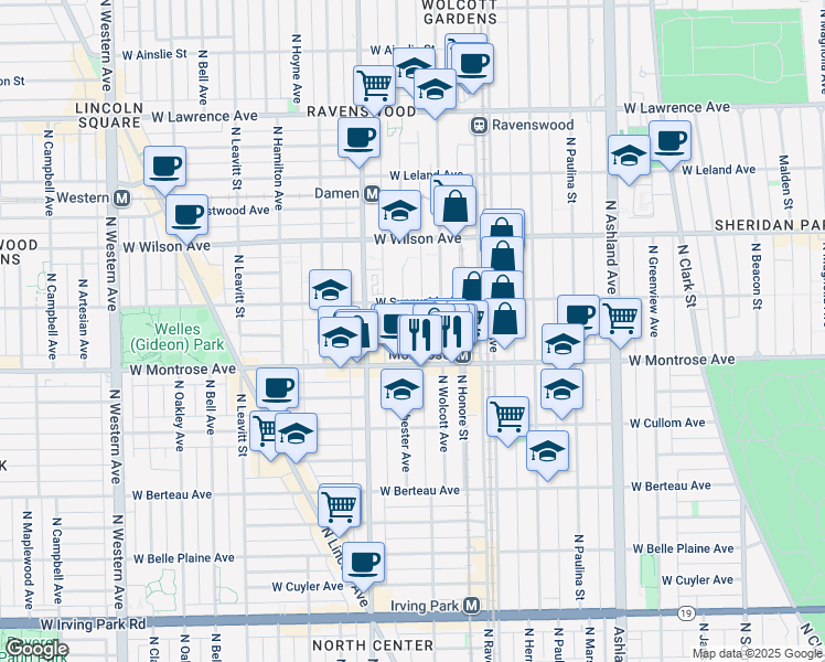 map of restaurants, bars, coffee shops, grocery stores, and more near 4429 North Winchester Avenue in Chicago