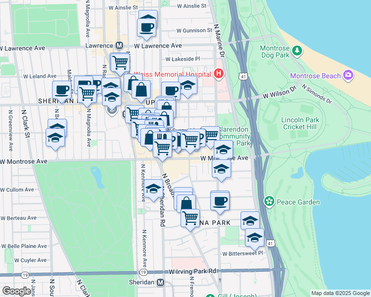 map of restaurants, bars, coffee shops, grocery stores, and more near in Chicago