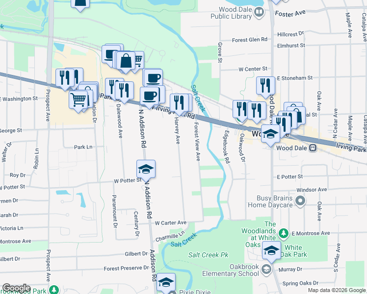 map of restaurants, bars, coffee shops, grocery stores, and more near 269 Harvey Avenue in Wood Dale