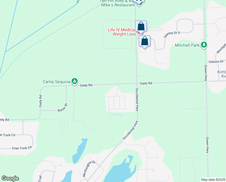 map of restaurants, bars, coffee shops, grocery stores, and more near 2977 Gady Road in Adrian