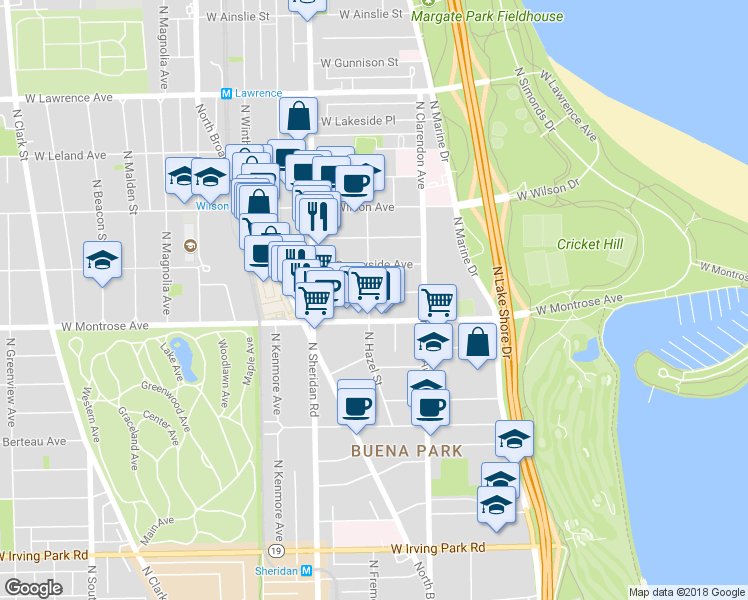 map of restaurants, bars, coffee shops, grocery stores, and more near in Chicago