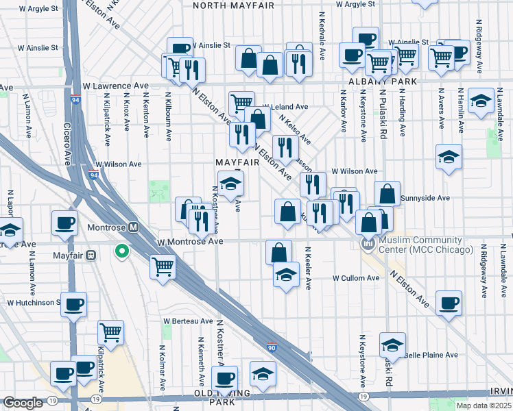 map of restaurants, bars, coffee shops, grocery stores, and more near 4457 North Lowell Avenue in Chicago
