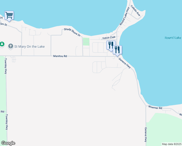 map of restaurants, bars, coffee shops, grocery stores, and more near 838 Lancaster Drive in Manitou Beach-Devils Lake