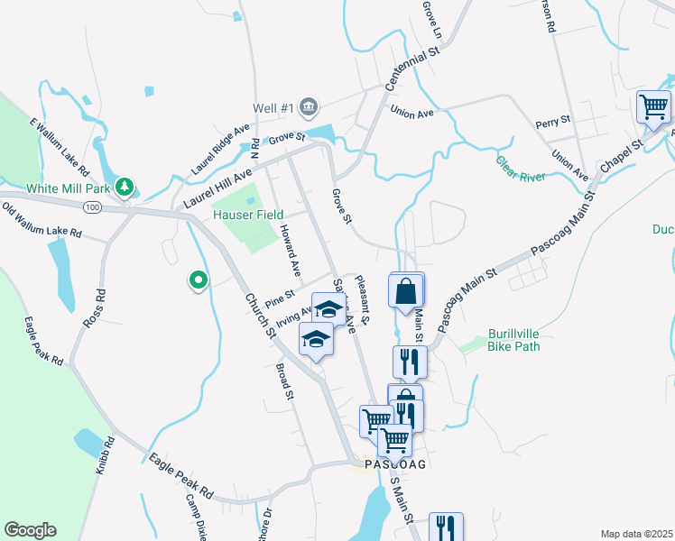 map of restaurants, bars, coffee shops, grocery stores, and more near 265 Sayles Avenue in Burrillville