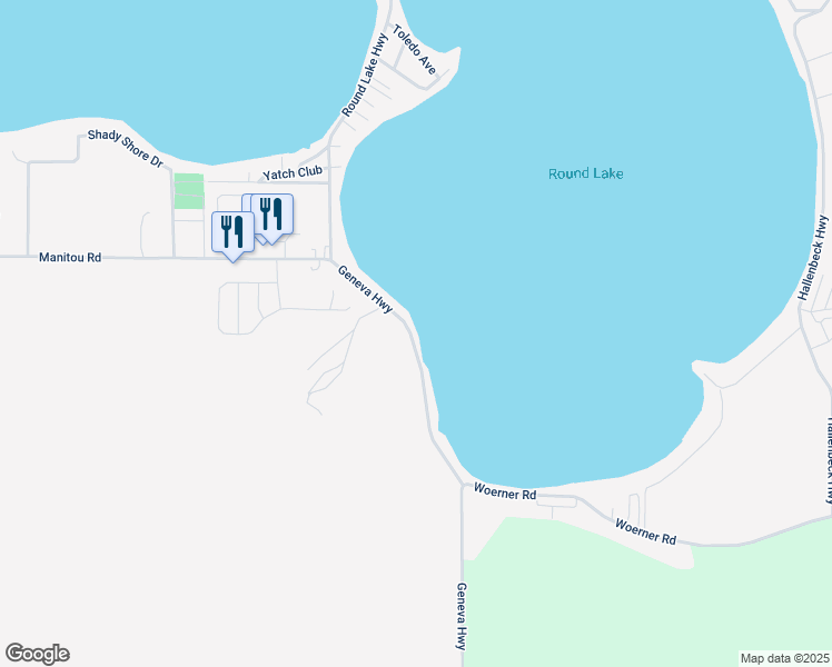 map of restaurants, bars, coffee shops, grocery stores, and more near 2730 Geneva Highway in Manitou Beach-Devils Lake