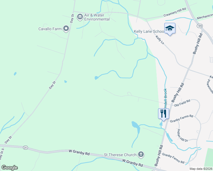 map of restaurants, bars, coffee shops, grocery stores, and more near 28 Strawberry Fields Road in Granby