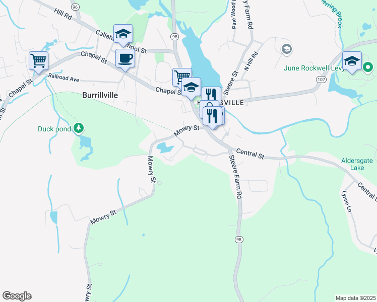 map of restaurants, bars, coffee shops, grocery stores, and more near 237 Jefferson Road in Burrillville
